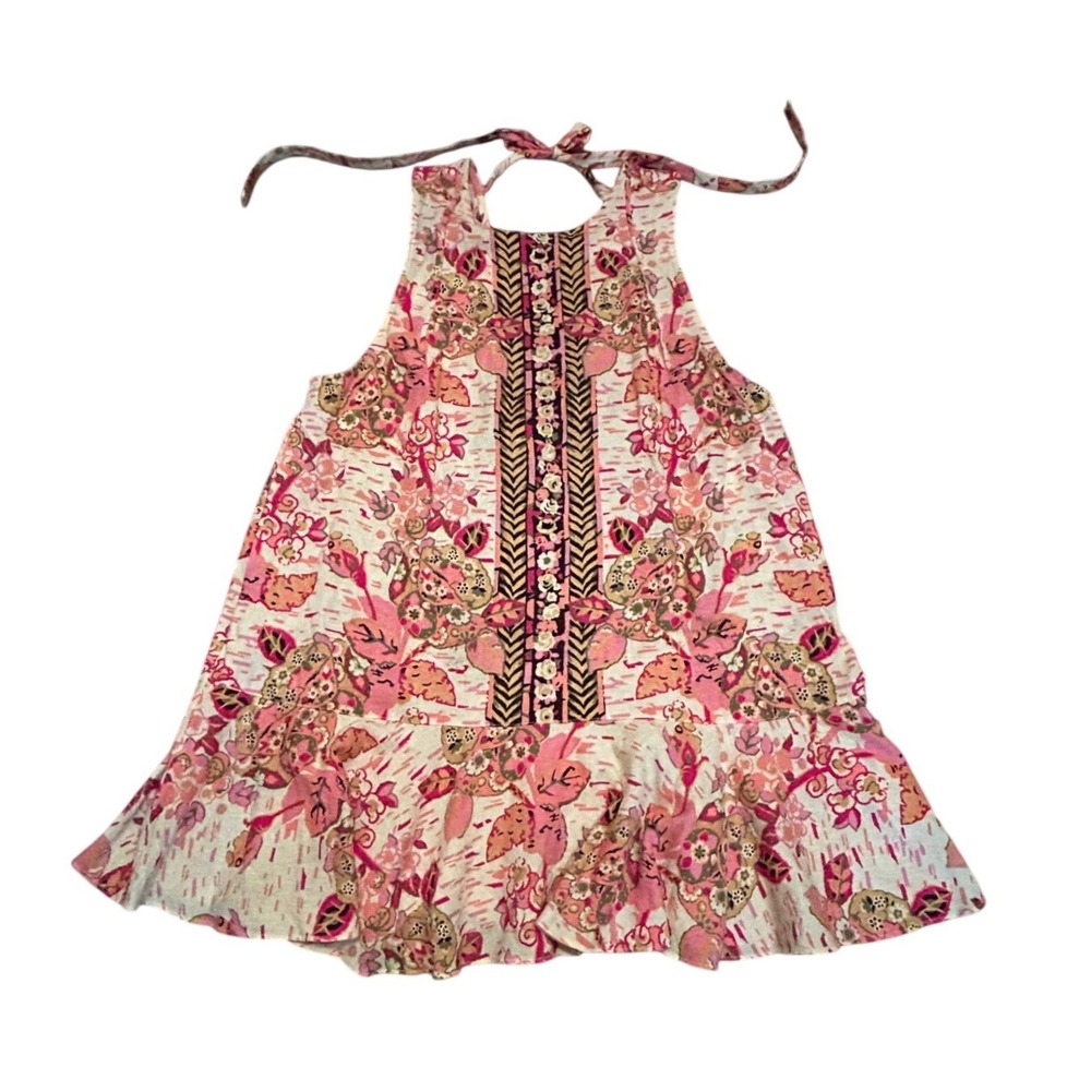 Free People Summer In Tulum Tunic Large Pink Boho Linen Summer Peplum Ruffle - Picture 4 of 8